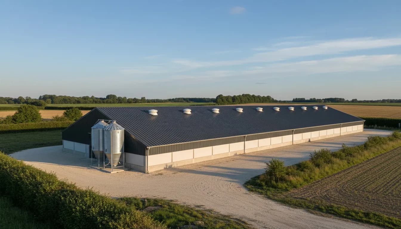 Couverture de bâtiment avicole, calée sur vos bandes
