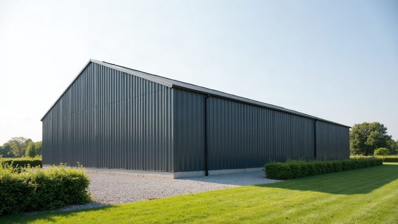 Bâtiment agricole reconstruit, bardage anthracite et toiture neuve